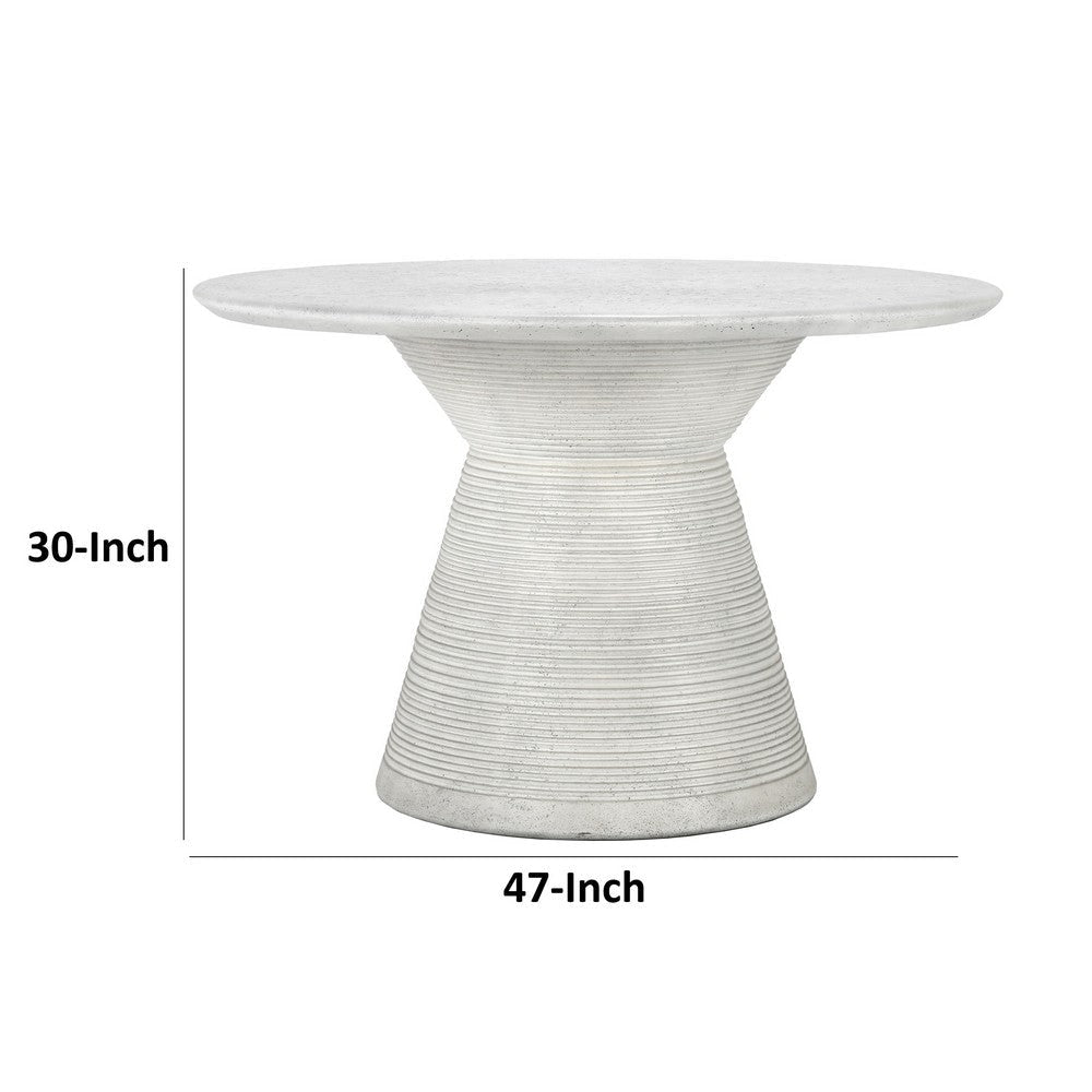 Fen 47 Inch Outdoor Dining Table Round Pedestal Base White Concrete By Casagear Home BM314734