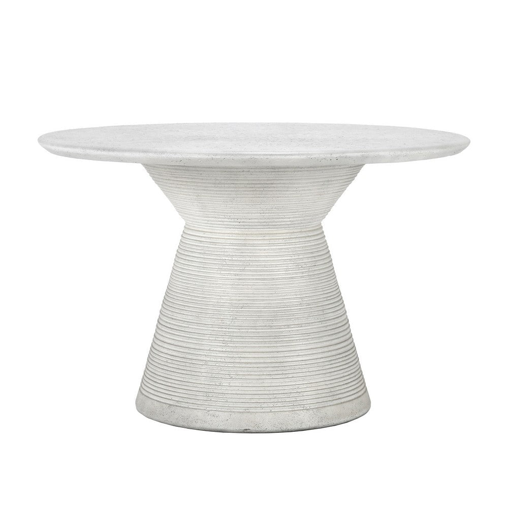 Fen 47 Inch Outdoor Dining Table, Round Pedestal Base, White Concrete By Casagear Home