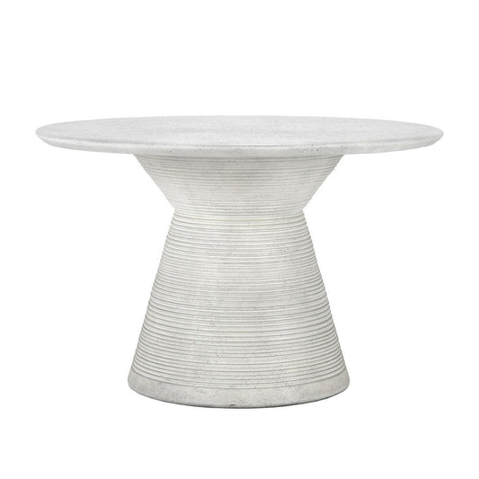 Fen 47 Inch Outdoor Dining Table, Round Pedestal Base, White Concrete By Casagear Home