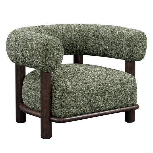 Ars 38 Inch Accent Chair, Green Polyester Upholstery, Solid Ash Wood By Casagear Home