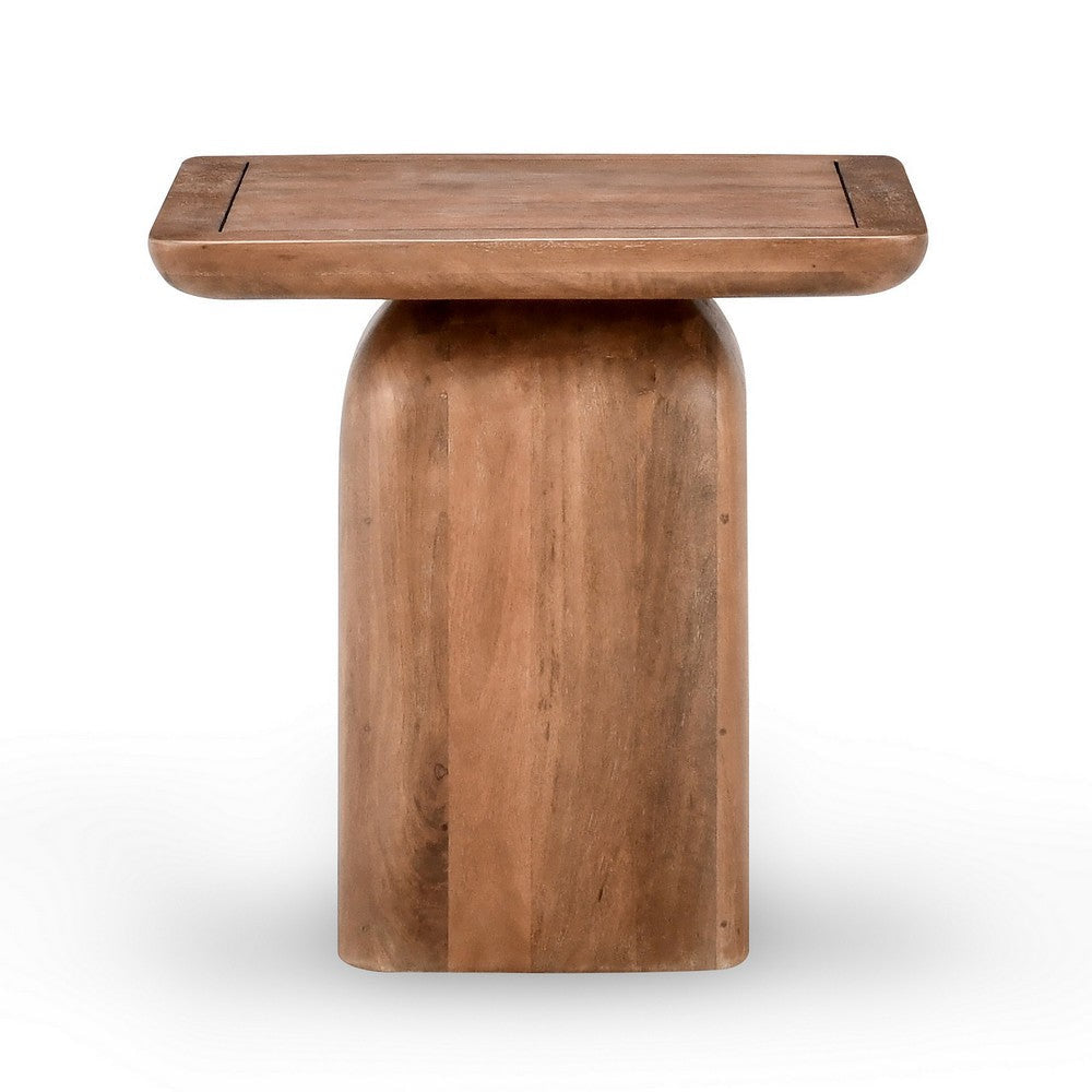 Loe 22 Inch Side End Table Square Top with Pedestal Base Solid Mango Wood By Casagear Home BM314744