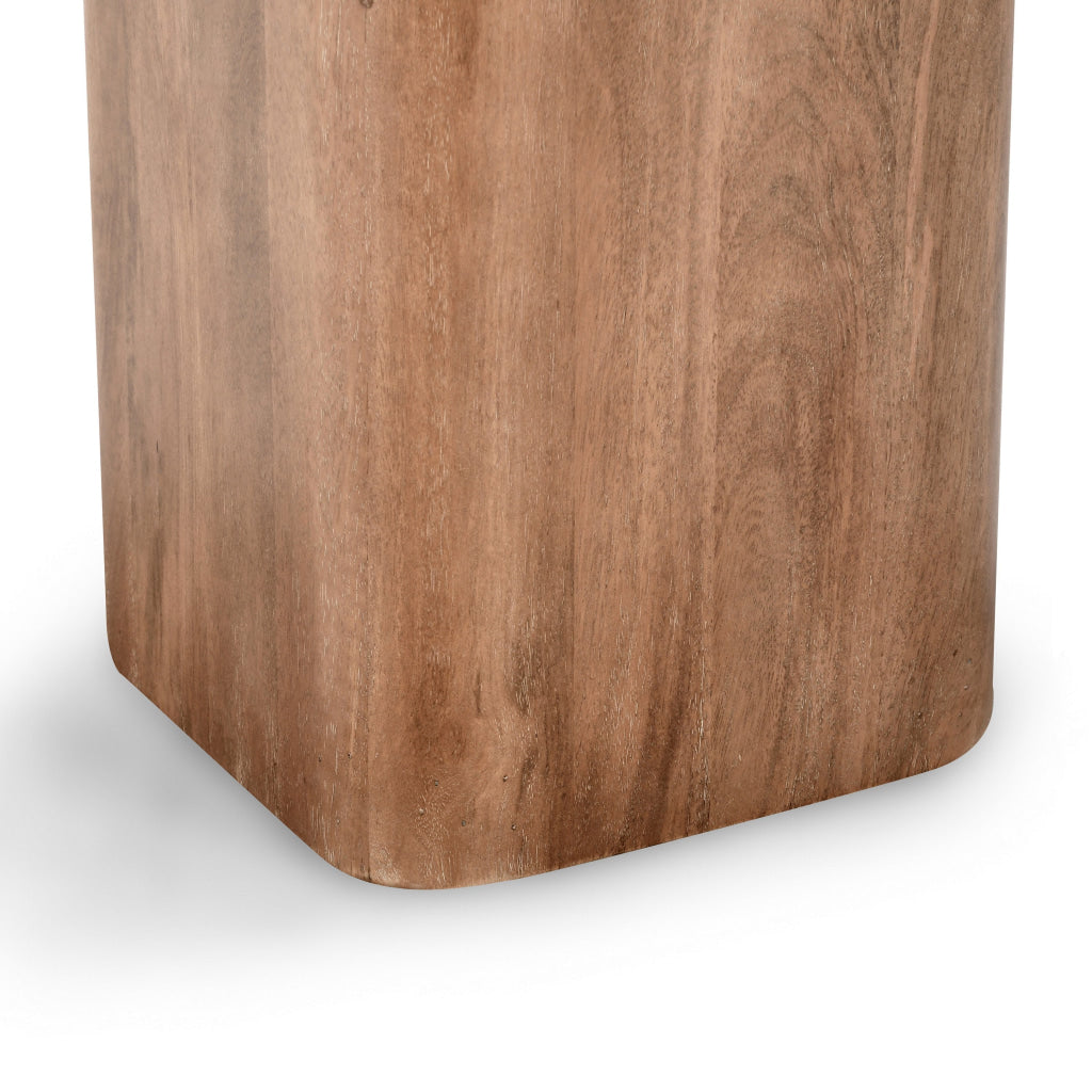 Loe 22 Inch Side End Table Square Top with Pedestal Base Solid Mango Wood By Casagear Home BM314744