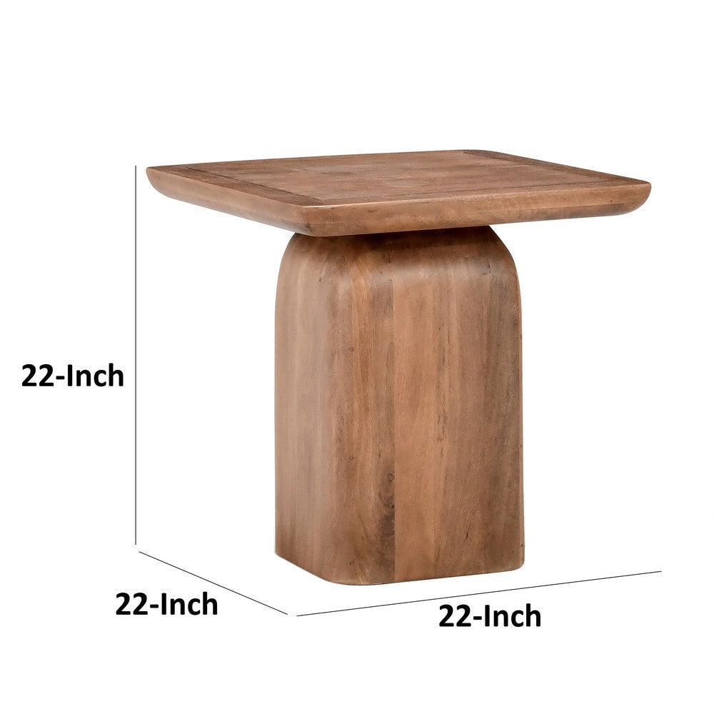 Loe 22 Inch Side End Table Square Top with Pedestal Base Solid Mango Wood By Casagear Home BM314744