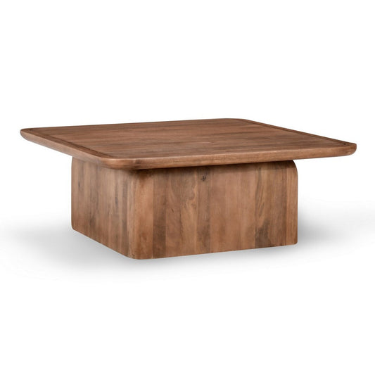 Loe 48 Inch Coffee Table, Square Top, Solid Mango Wood Platform Plinth Base By Casagear Home