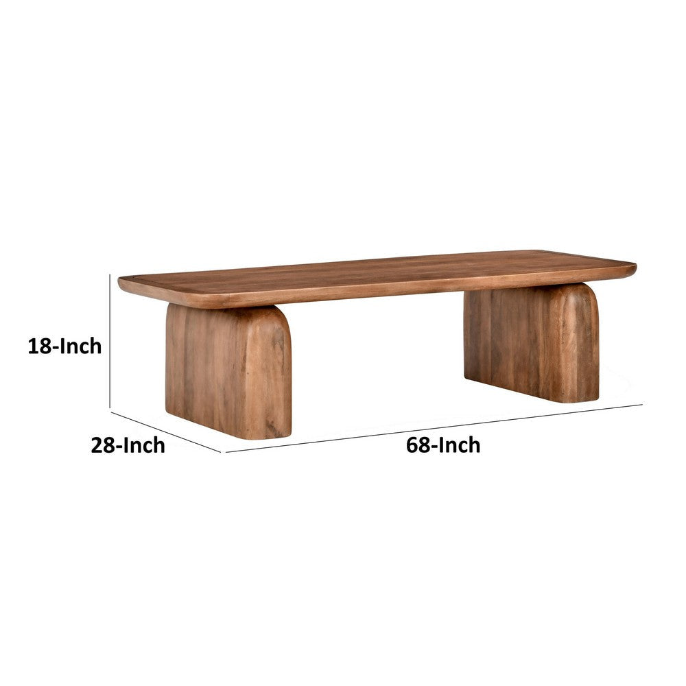 Loe 68 Inch Wide Coffee Table Rectangular Top Brown Solid Mango Wood By Casagear Home BM314746