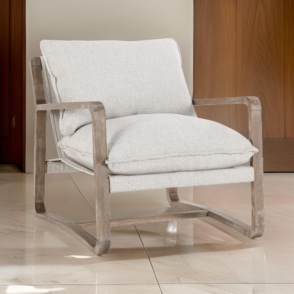 Riah 38 Inch Accent Chair White Polyester Cantilever Style Brown Wood By Casagear Home BM314751