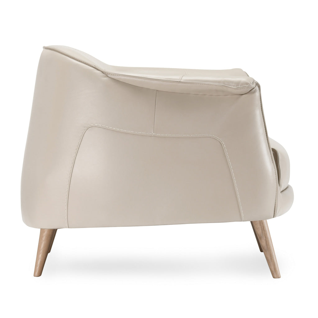 Teli 36 Inch Club Chair Curved Cushioned Seat Ivory Real Leather Wood By Casagear Home BM314752