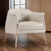 Teli 36 Inch Club Chair, Curved Cushioned Seat, Ivory Real Leather, Wood By Casagear Home