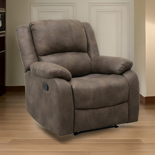 Chris 38 Inch Manual Recliner Chair Cushions Solid Wood Brown Microfiber By Casagear Home BM314755