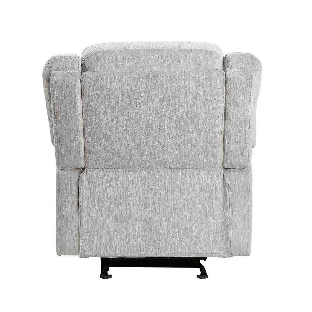 Chris 38 Inch Manual Glider Recliner Chair Solid Wood Light Gray Chenille By Casagear Home BM314756