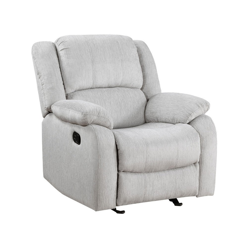 Chris 38 Inch Manual Glider Recliner Chair Solid Wood Light Gray Chenille By Casagear Home BM314756