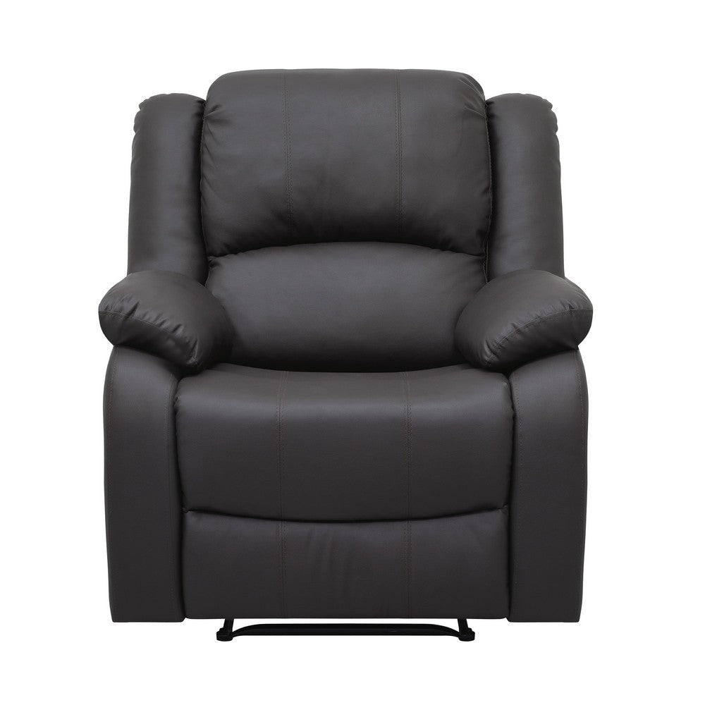 Chris 38 Inch Manual Recliner Chair Solid Wood Black Faux Leather By Casagear Home BM314757