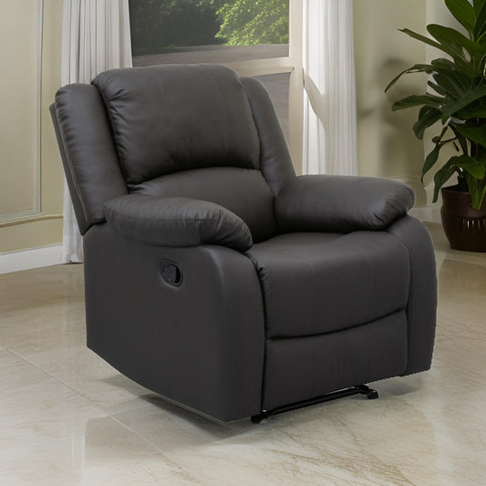 Chris 38 Inch Manual Recliner Chair Solid Wood Black Faux Leather By Casagear Home BM314757