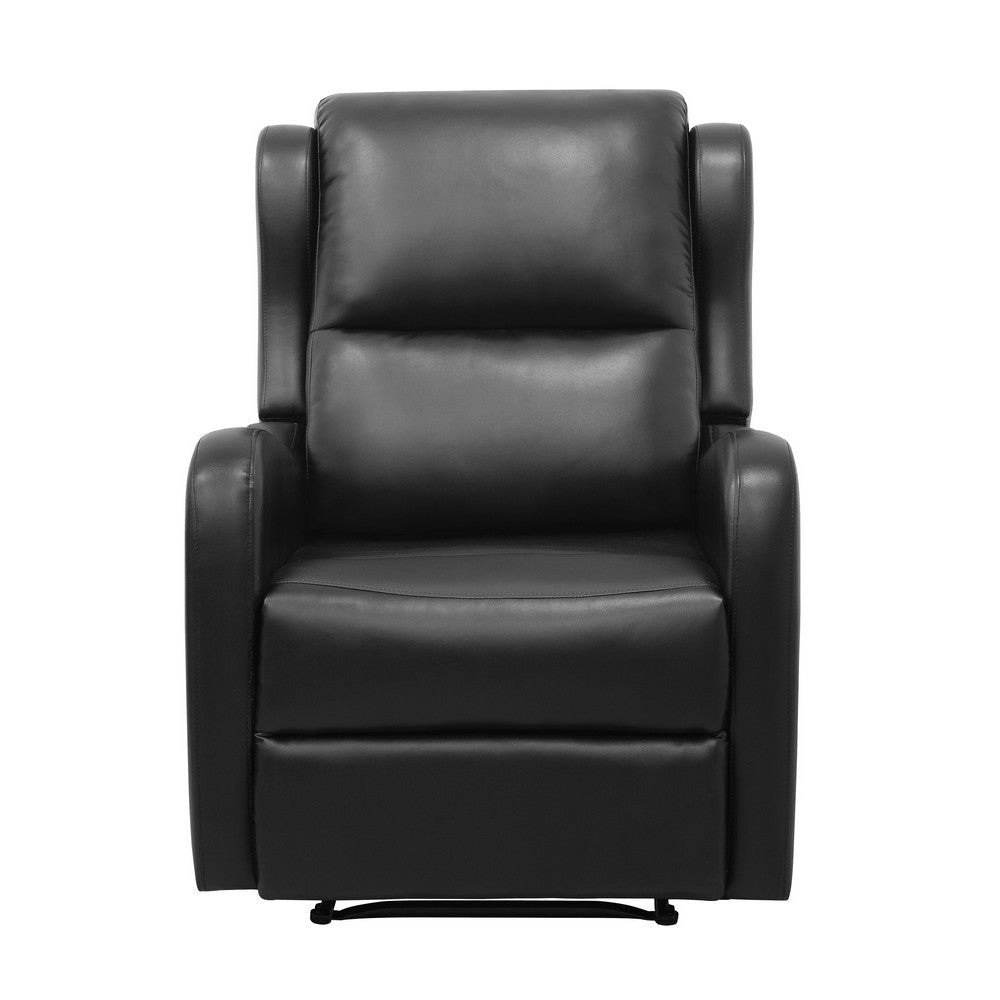 Kim 38 Inch Manual Recliner Chair Cushioned Black Faux Leather Solid Wood By Casagear Home BM314758