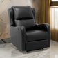 Kim 38 Inch Manual Recliner Chair, Cushioned Black Faux Leather, Solid Wood By Casagear Home