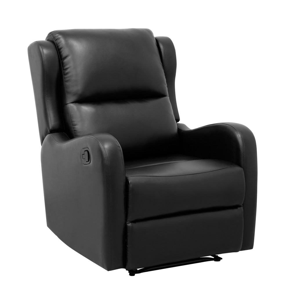 Kim 38 Inch Manual Recliner Chair Cushioned Black Faux Leather Solid Wood By Casagear Home BM314758