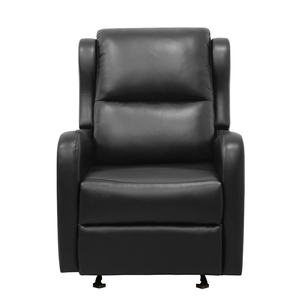 Kim 39 Inch Glider Manual Recliner Chair Black Faux Leather Solid Wood By Casagear Home BM314759