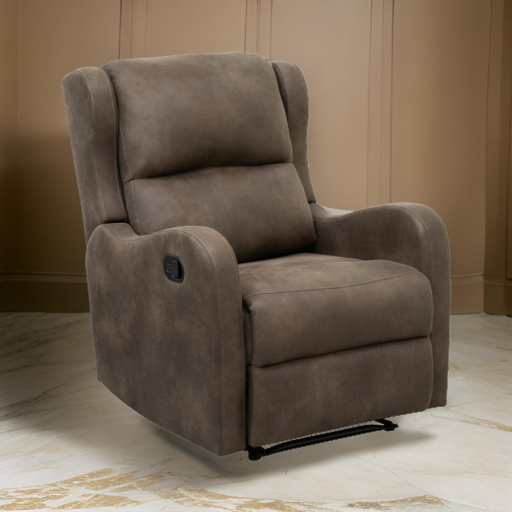 Kim 38 Inch Manual Recliner Chair Cushioned Brown Microfiber Solid Wood By Casagear Home BM314760