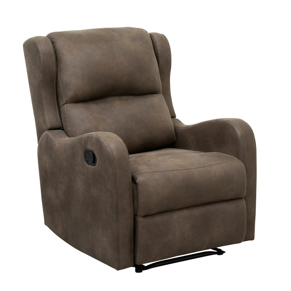 Kim 38 Inch Manual Recliner Chair Cushioned Brown Microfiber Solid Wood By Casagear Home BM314760