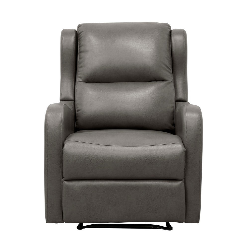 Kim 38 Inch Manual Recliner Chair Cushioned Gray Faux Leather Solid Wood By Casagear Home BM314761