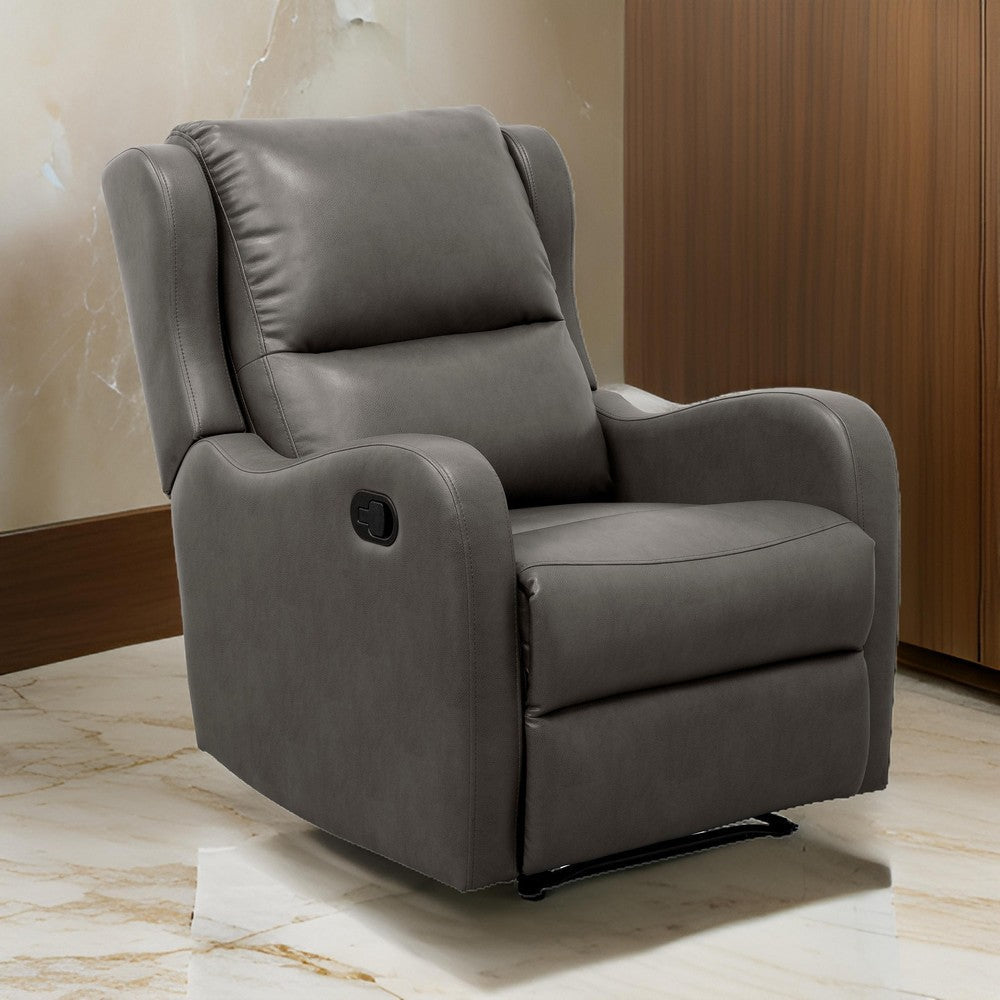 Kim 38 Inch Manual Recliner Chair Cushioned Gray Faux Leather Solid Wood By Casagear Home BM314761