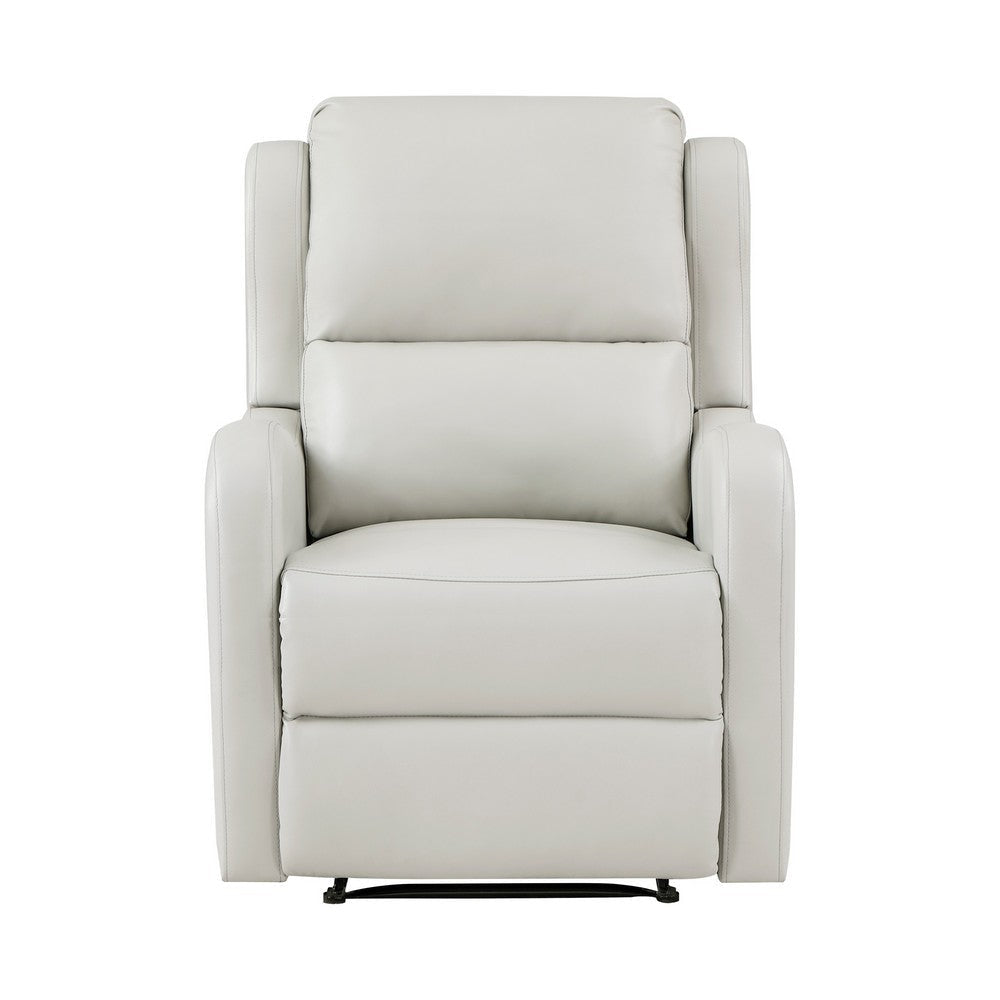 Kim 38 Inch Manual Recliner Chair Off White Faux Leather Solid Wood By Casagear Home BM314762