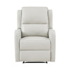 Kim 38 Inch Manual Recliner Chair Off White Faux Leather Solid Wood By Casagear Home BM314762