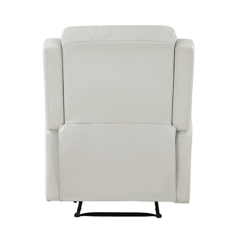 Kim 38 Inch Manual Recliner Chair Off White Faux Leather Solid Wood By Casagear Home BM314762