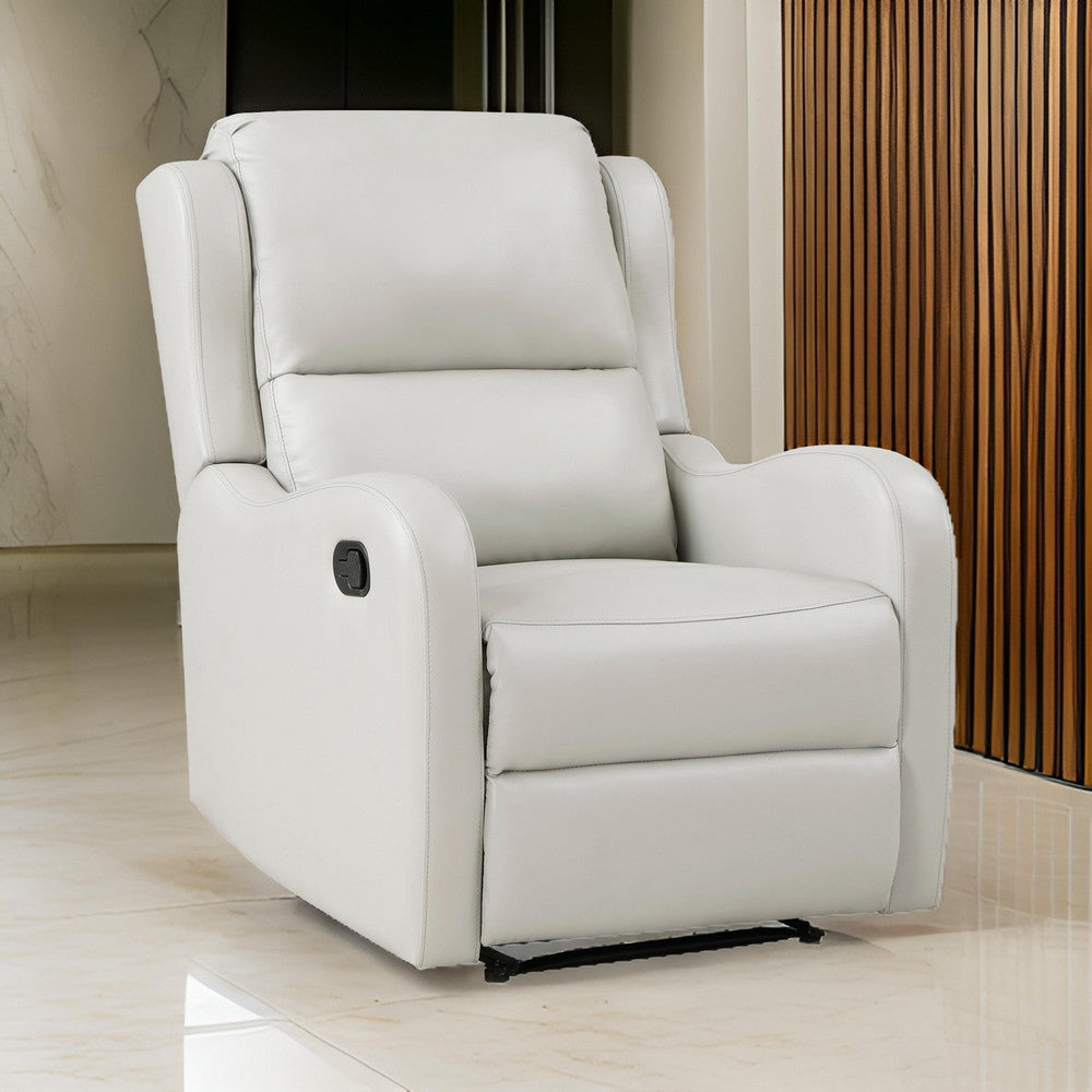 Kim 38 Inch Manual Recliner Chair Off White Faux Leather Solid Wood By Casagear Home BM314762