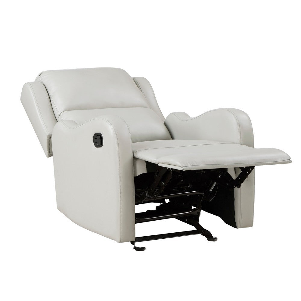 Kim 39 Inch Glider Manual Recliner Chair Off White Faux Leather By Casagear Home BM314763