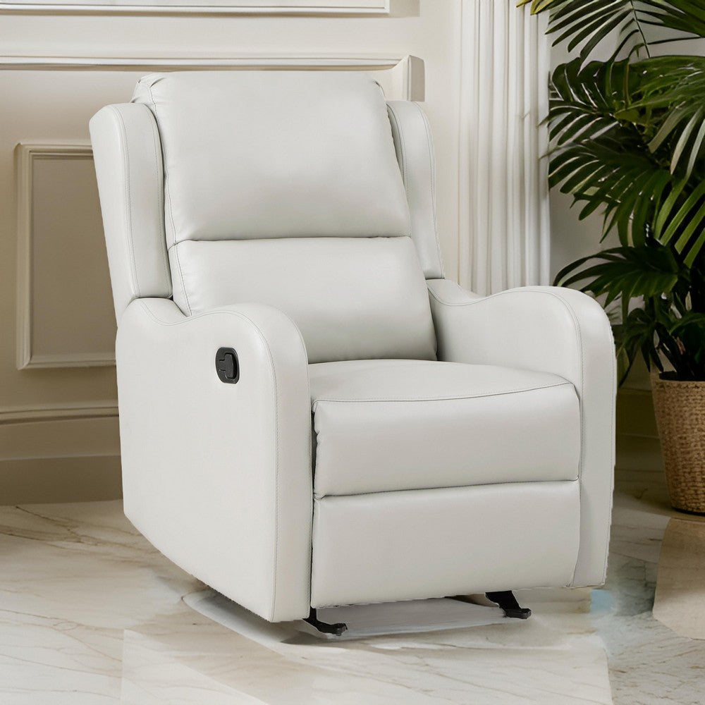 Kim 39 Inch Glider Manual Recliner Chair Off White Faux Leather By Casagear Home BM314763