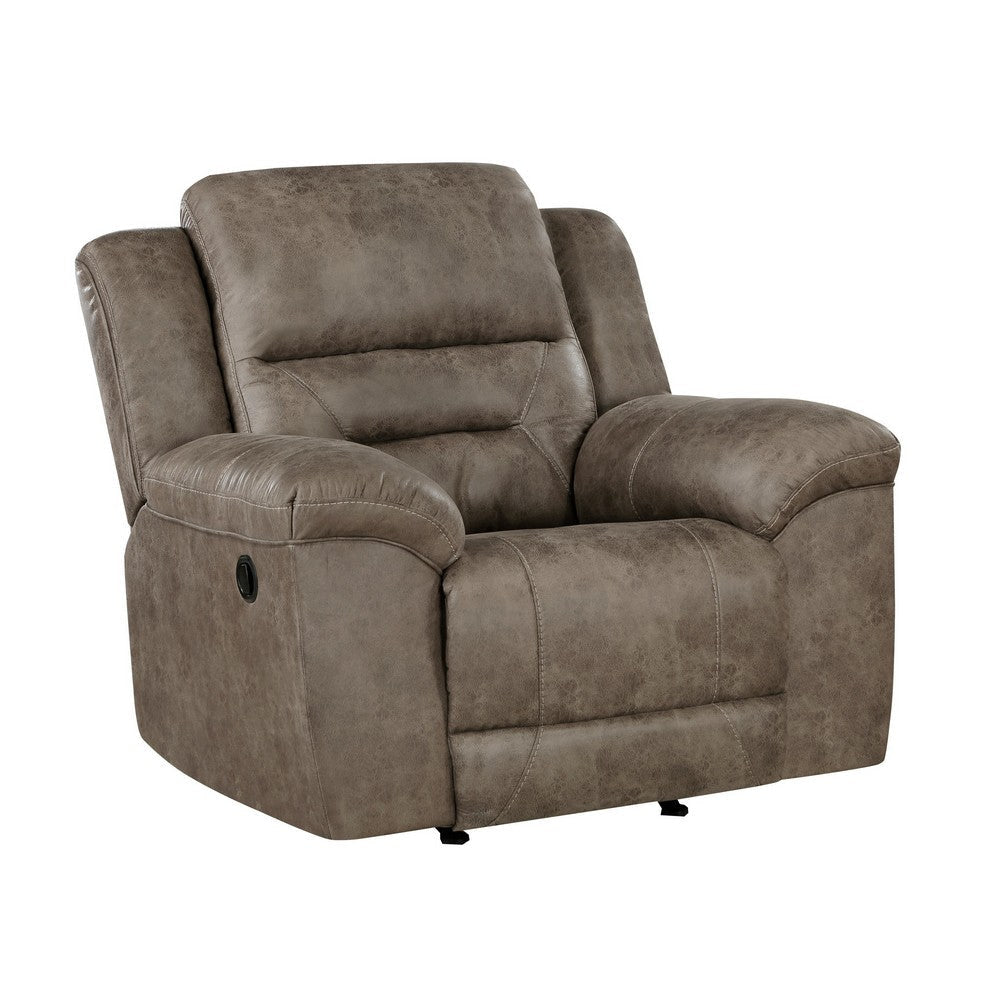 Henry 46 Inch Rocker Manual Recliner Chair, Brown Microfiber, Solid Wood By Casagear Home