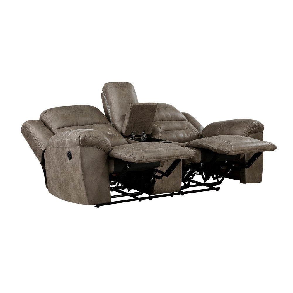 Henry 81 Inch Dual Manual Recliner Loveseat Brown Microfiber Solid Wood By Casagear Home BM314765