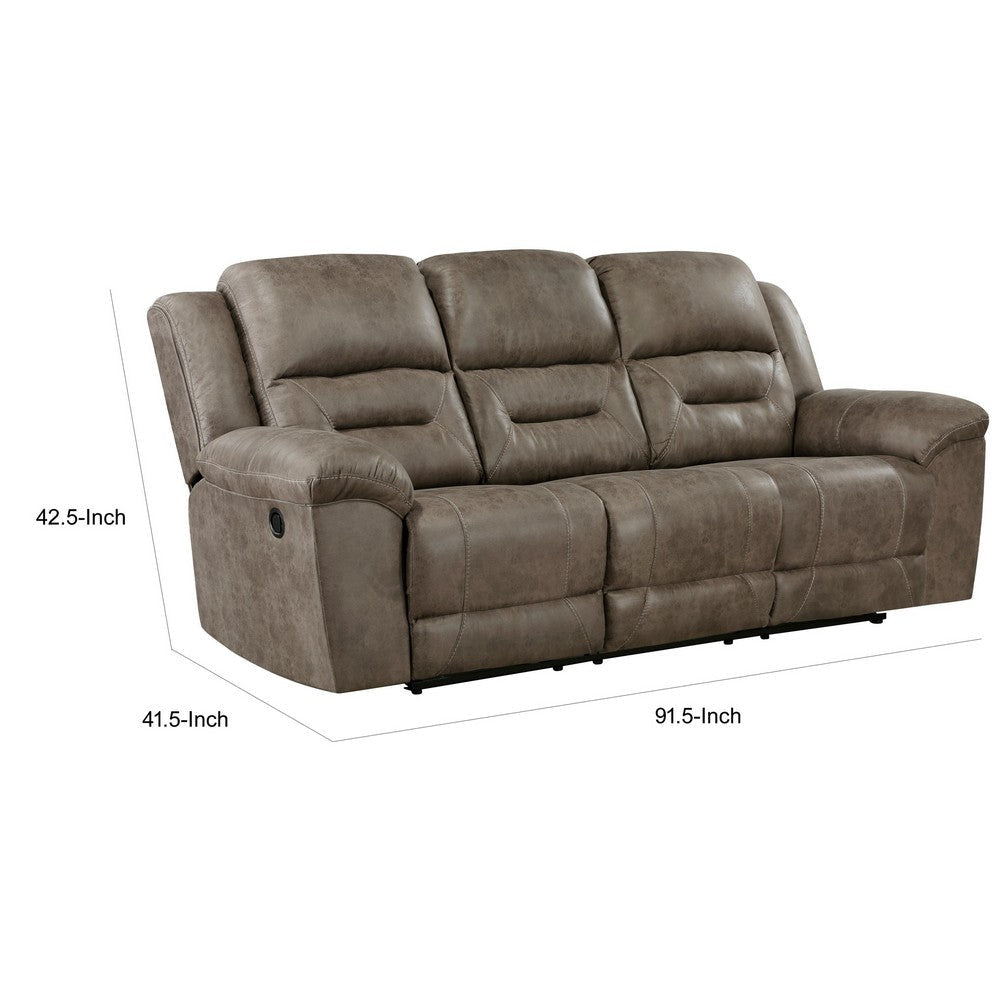 Henry 92 Inch Dual Manual Recliner Sofa Brown Microfiber Solid Wood Metal By Casagear Home BM314766