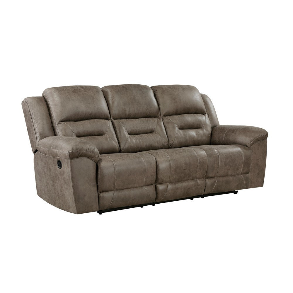 Henry 92 Inch Dual Manual Recliner Sofa Brown Microfiber, Solid Wood, Metal By Casagear Home