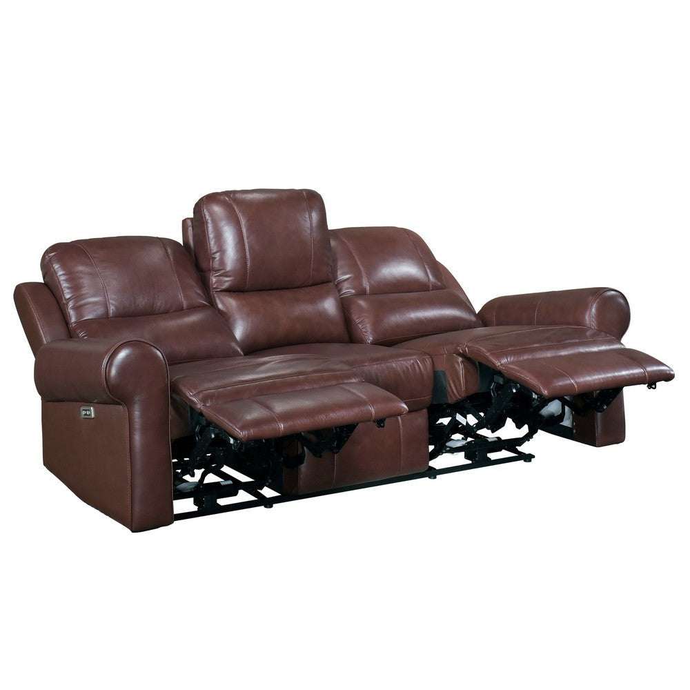 Michael 82 Inch Power Dual Recliner Sofa USB Brown Top Grain Leather By Casagear Home BM314768