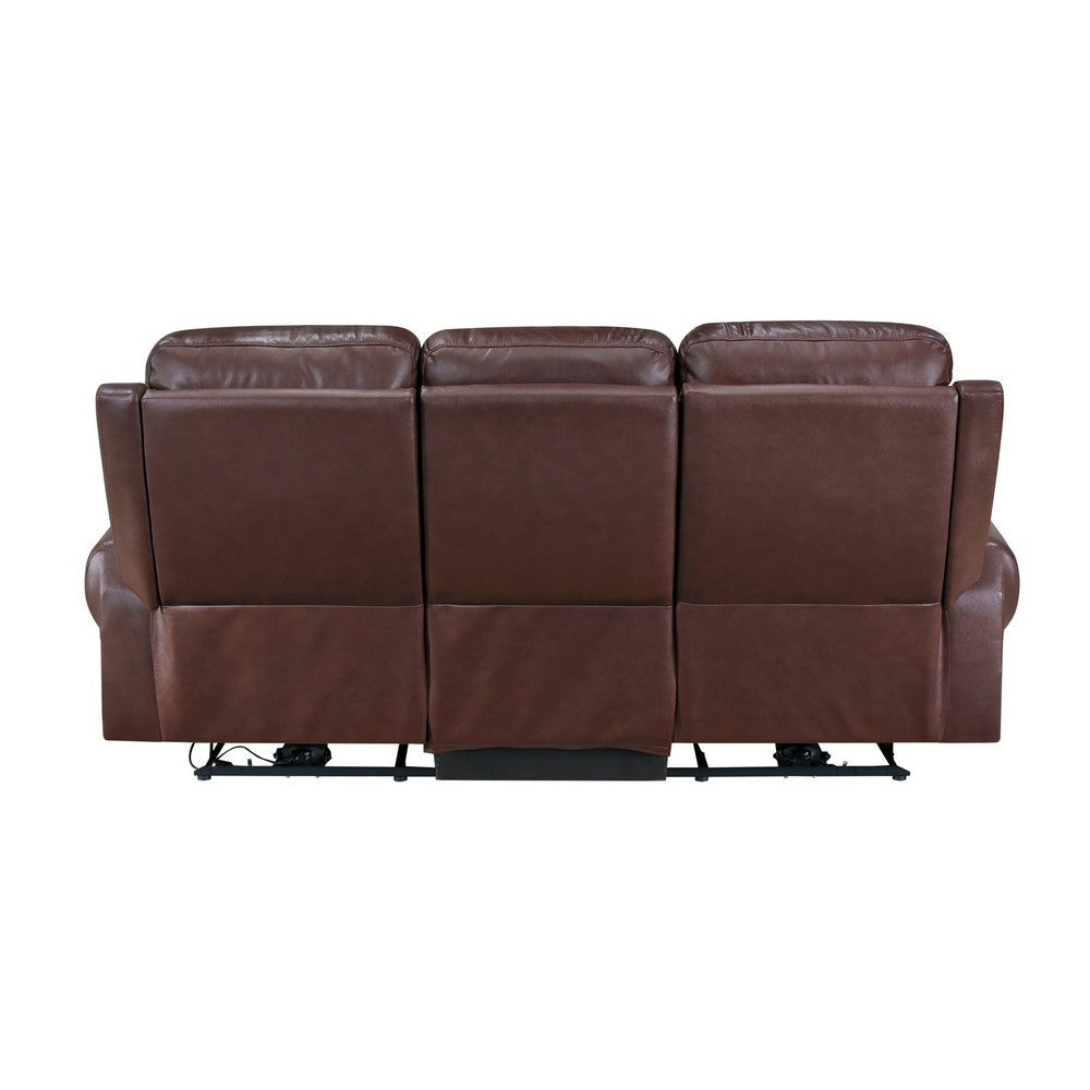 Michael 82 Inch Power Dual Recliner Sofa USB Brown Top Grain Leather By Casagear Home BM314768