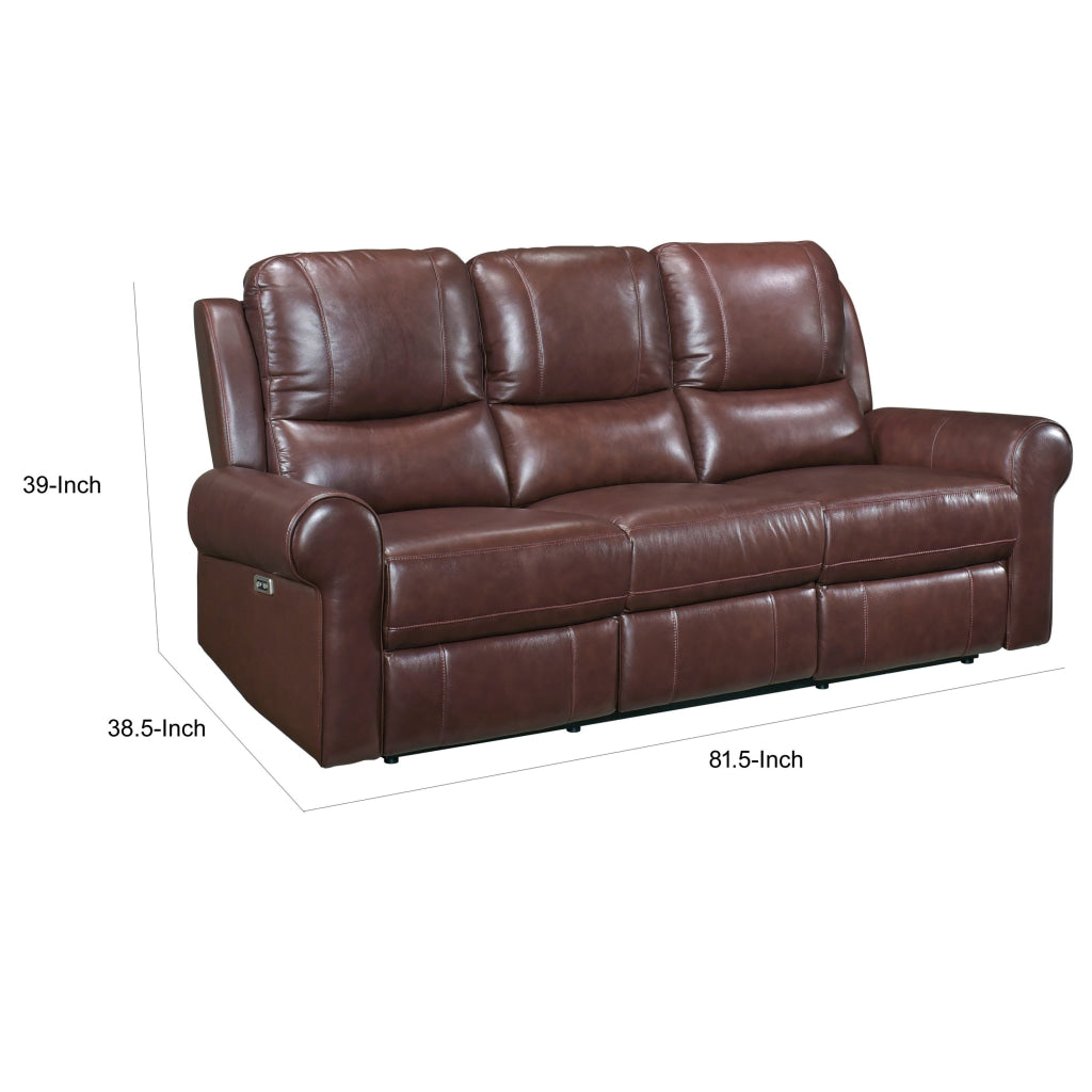 Michael 82 Inch Power Dual Recliner Sofa USB Brown Top Grain Leather By Casagear Home BM314768