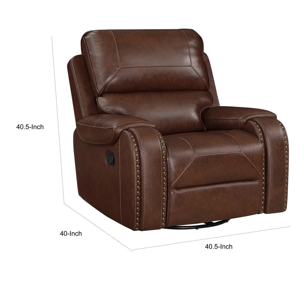 Dean 41 Inch Swivel Glider Manual Recliner Chair Brown Faux Leather By Casagear Home BM314769