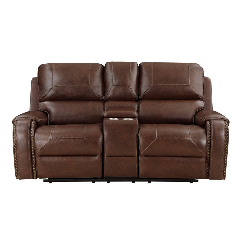 Dean 76 Inch Dual Manual Recliner Loveseat Cupholders Brown Faux Leather By Casagear Home BM314770