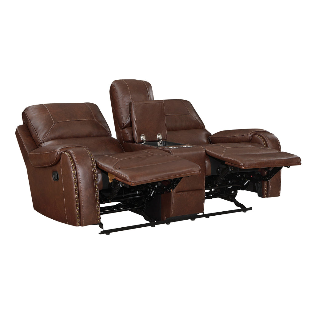 Dean 76 Inch Dual Manual Recliner Loveseat Cupholders Brown Faux Leather By Casagear Home BM314770