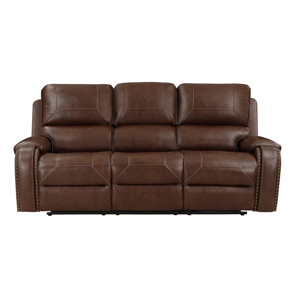 Dean 87 Inch Dual Manual Recliner Sofa Cupholders Brown Faux Leather By Casagear Home BM314771