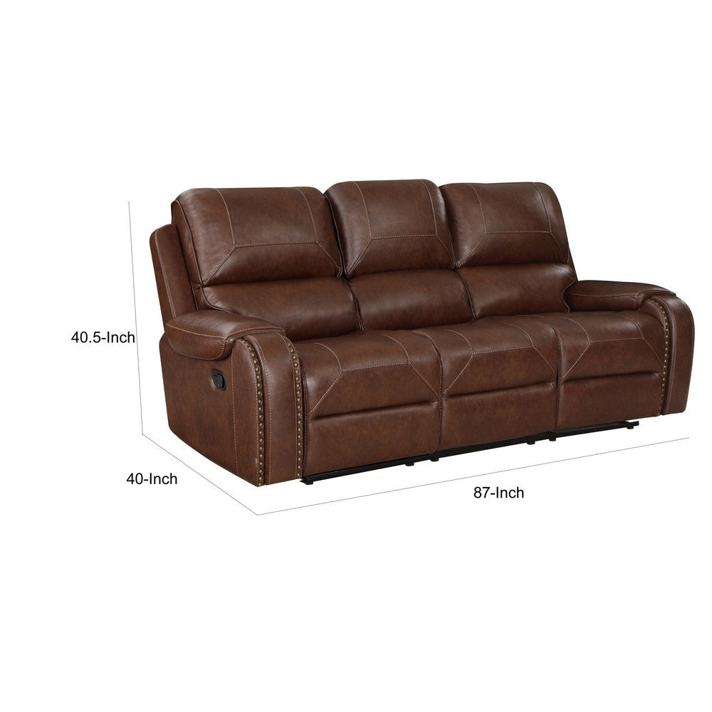 Dean 87 Inch Dual Manual Recliner Sofa Cupholders Brown Faux Leather By Casagear Home BM314771