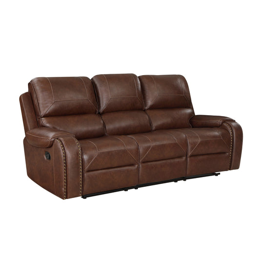 Dean 87 Inch Dual Manual Recliner Sofa, Cupholders, Brown Faux Leather By Casagear Home