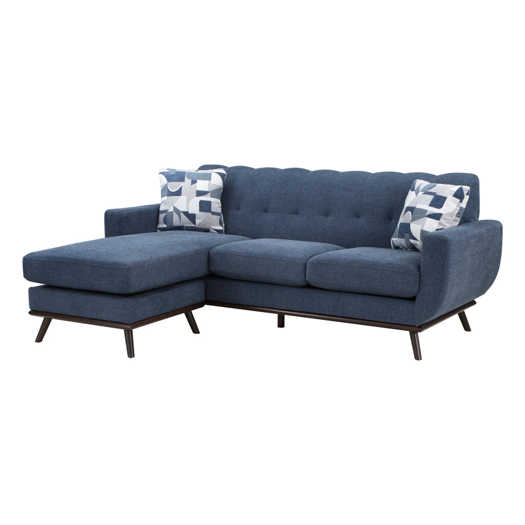 Keto 87 Inch Reversible L Shape Sofa With Chaise 2 Pillows Blue Chenille By Casagear Home BM314778