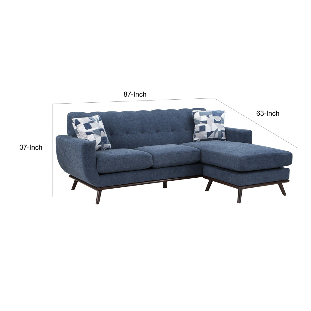 Keto 87 Inch Reversible L Shape Sofa With Chaise 2 Pillows Blue Chenille By Casagear Home BM314778