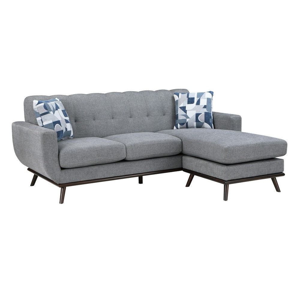 Keto 87 Inch Reversible L Shape Sofa With Chaise 2 Pillows Gray Chenille By Casagear Home BM314779