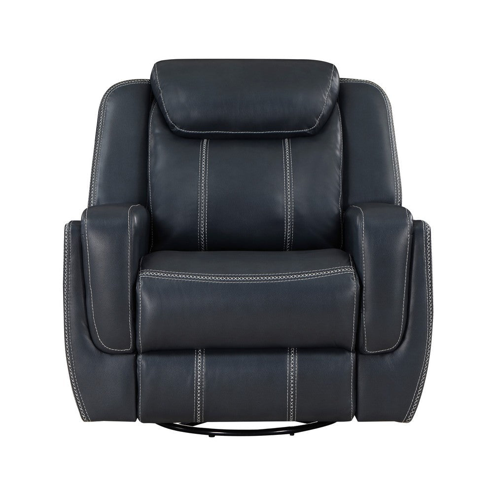 Louise 40 Inch Swivel Glider Manual Recliner Chair Blue Faux Leather By Casagear Home BM314781