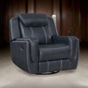 Louise 40 Inch Swivel Glider Manual Recliner Chair, Blue Faux Leather By Casagear Home