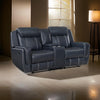 Louise 76 Inch Dual Manual Recliner Loveseat, Cupholder, Blue Faux Leather By Casagear Home